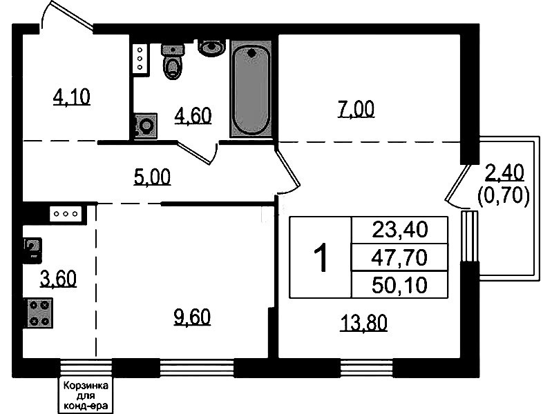 1-комнатная квартира 48.4 м², 9/10 эт., ЖК «Курортный квартал»